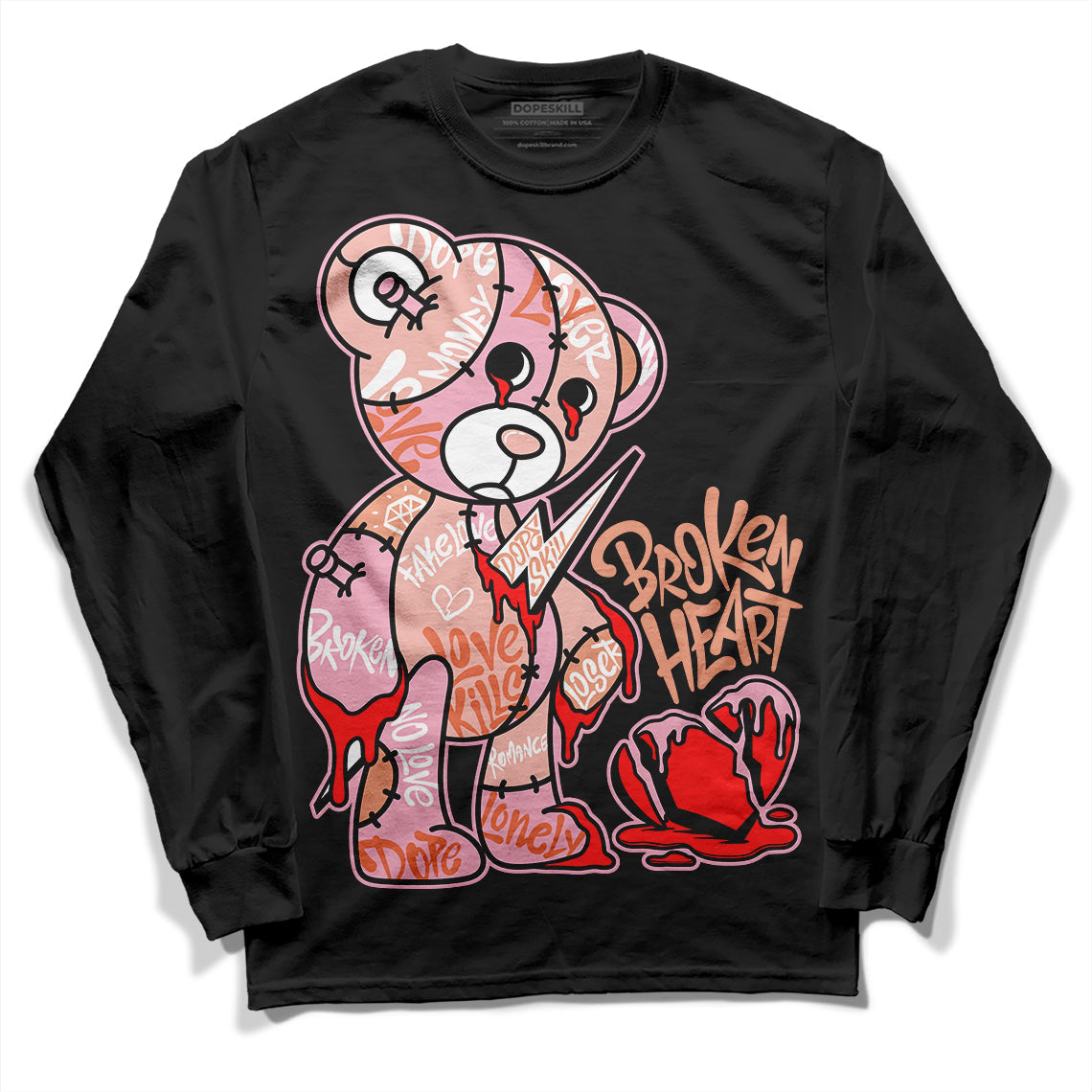 Legend Pink 11s DopeSkill Long Sleeve T-Shirt Broken Heart Graphic