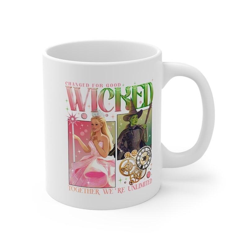 11oz White Mug, Wicked Inspired Mug, Double Sided Printed, Gift idea, Coffee Mug, Secret Santa, Wicked Musical Mug