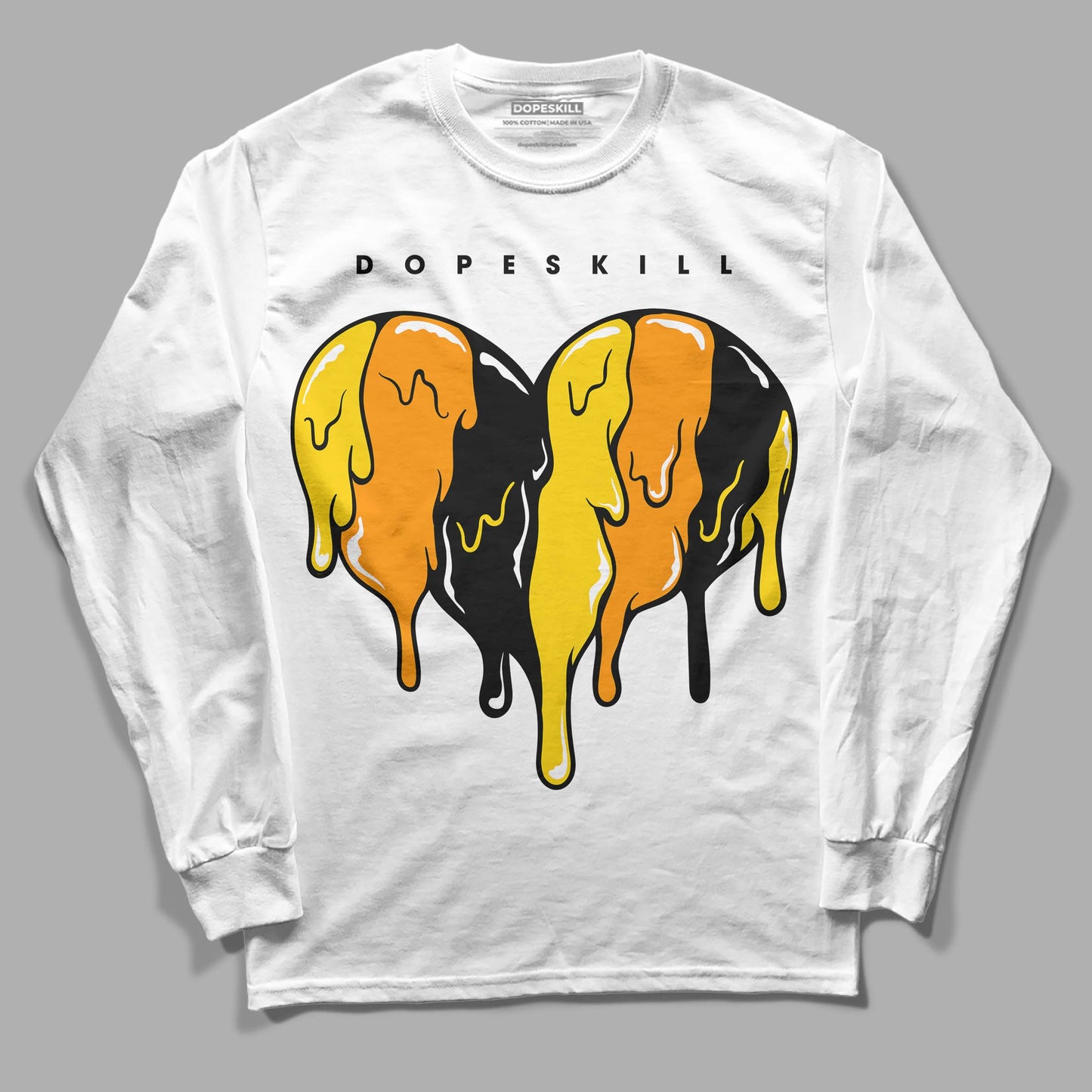 Yellow Ochre 6s DopeSkill Long Sleeve T-Shirt Slime Drip Heart Graphic