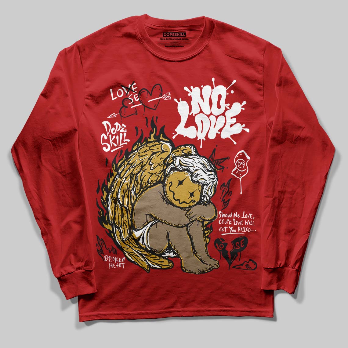 Red Collection DopeSkill Long Sleeve T-Shirt No Love Graphic