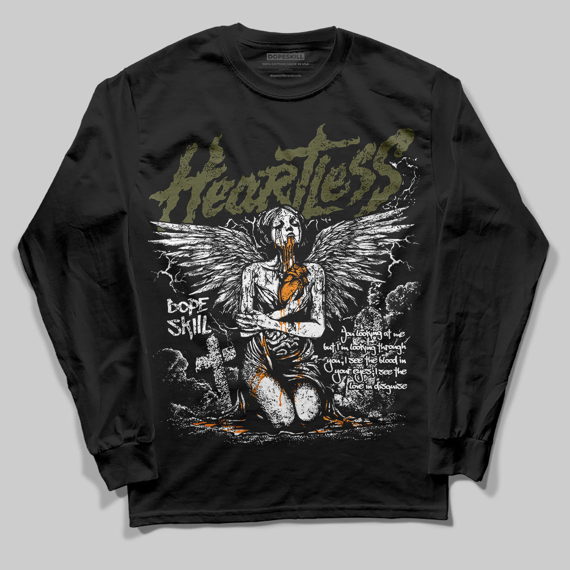 Olive 5s DopeSkill Long Sleeve T-Shirt Heartless Graphic