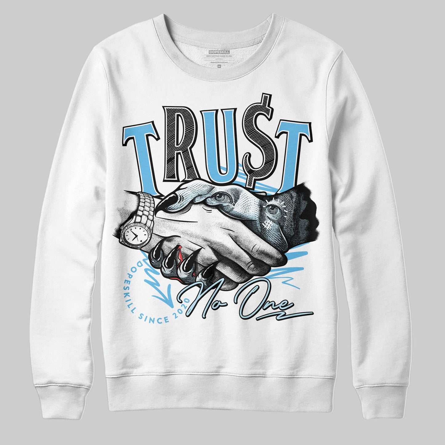 Legend Blue 11s DopeSkill Sweatshirt Trust No One Graphic