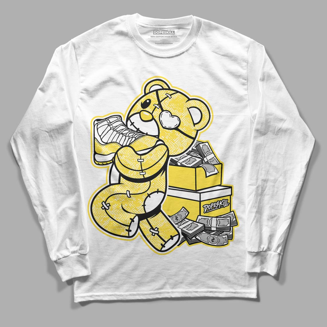 Yellow Snakeskin 11s DopeSkill Long Sleeve T-Shirt Bear Steals Sneaker Graphic
