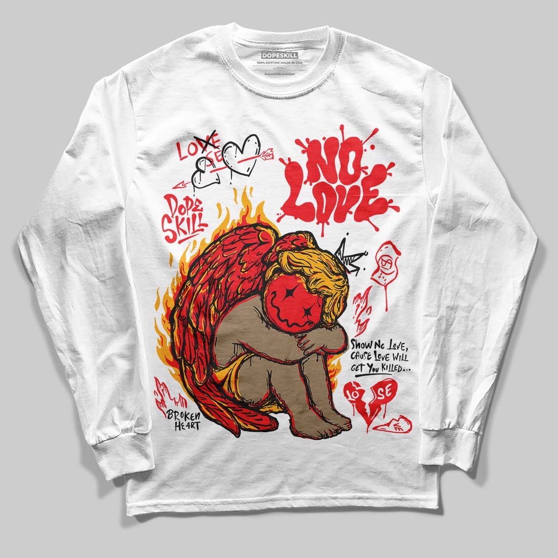 Red Collection DopeSkill Long Sleeve T-Shirt No Love Graphic