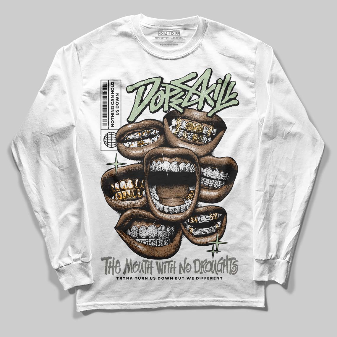 Seafoam 4s 2025 DopeSkill Long Sleeve T-Shirt The Mouth With No Droughts Graphic