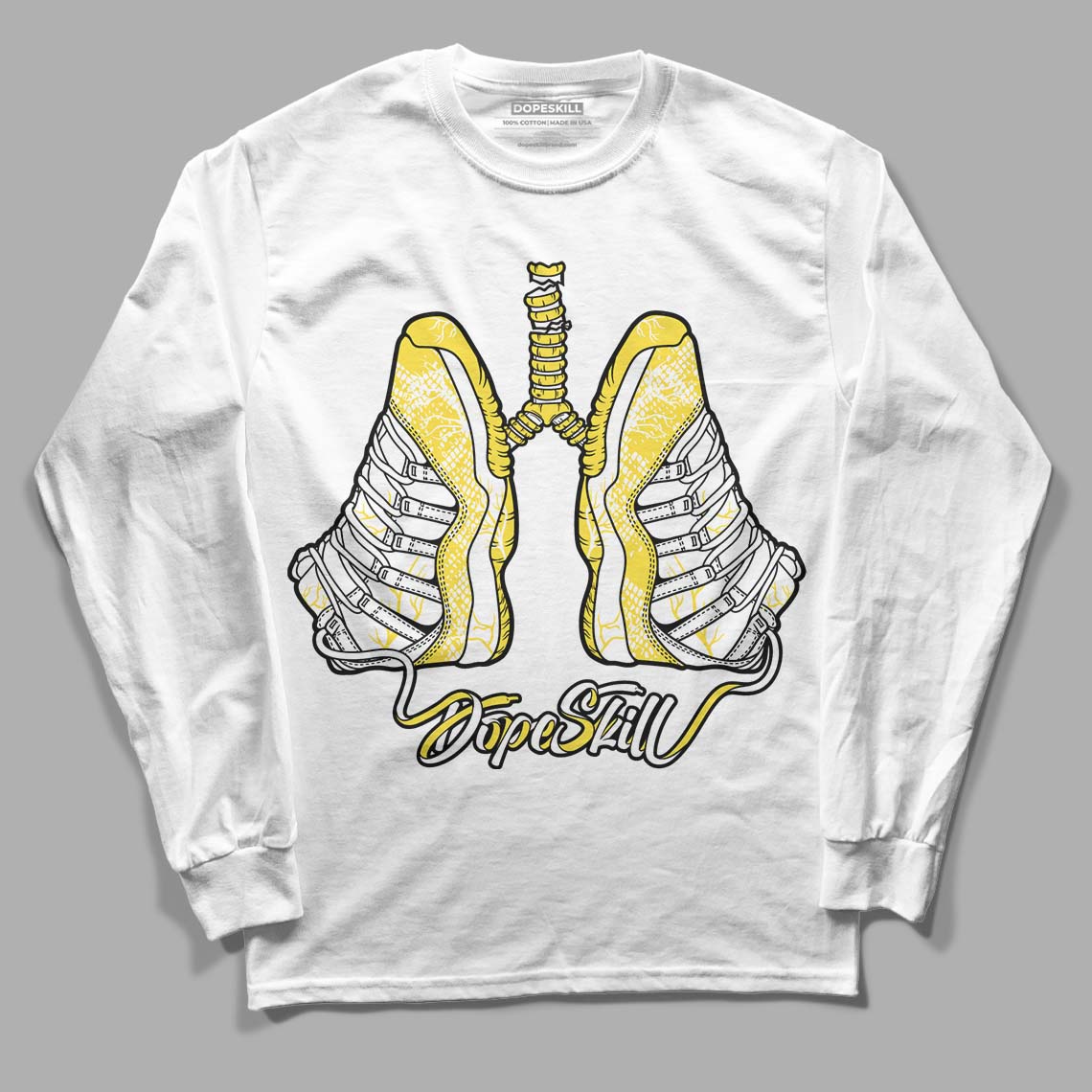 Yellow Snakeskin 11s DopeSkill Long Sleeve T-Shirt Breathe Graphic