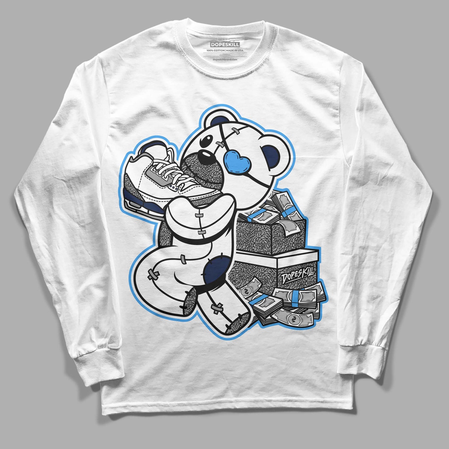 Midnight Navy 3s DopeSkill Long Sleeve T-Shirt Bear Steals Sneaker Graphic