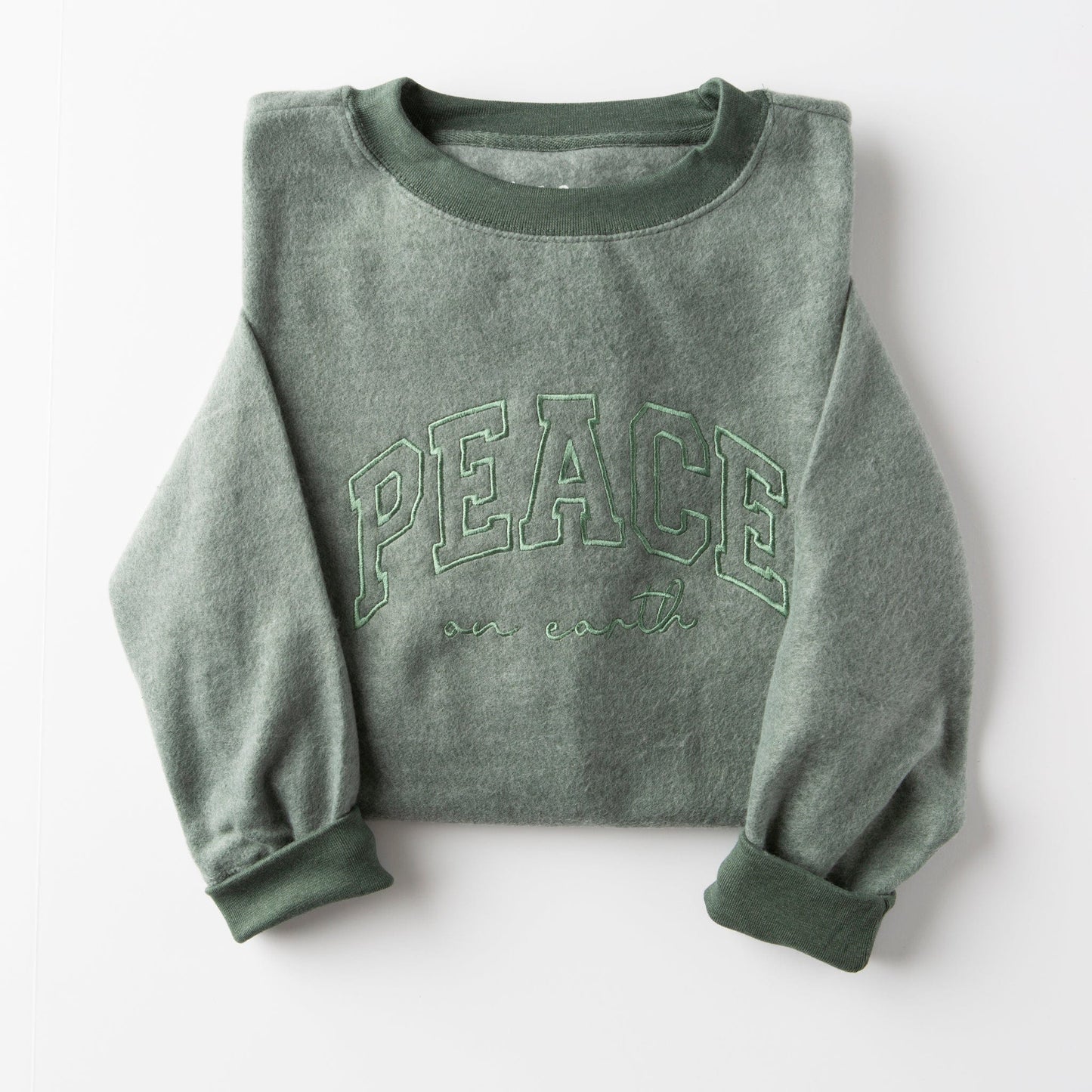 Embroidered Peace on Earth Varsity Fuzzy Sweatshirt - 20
