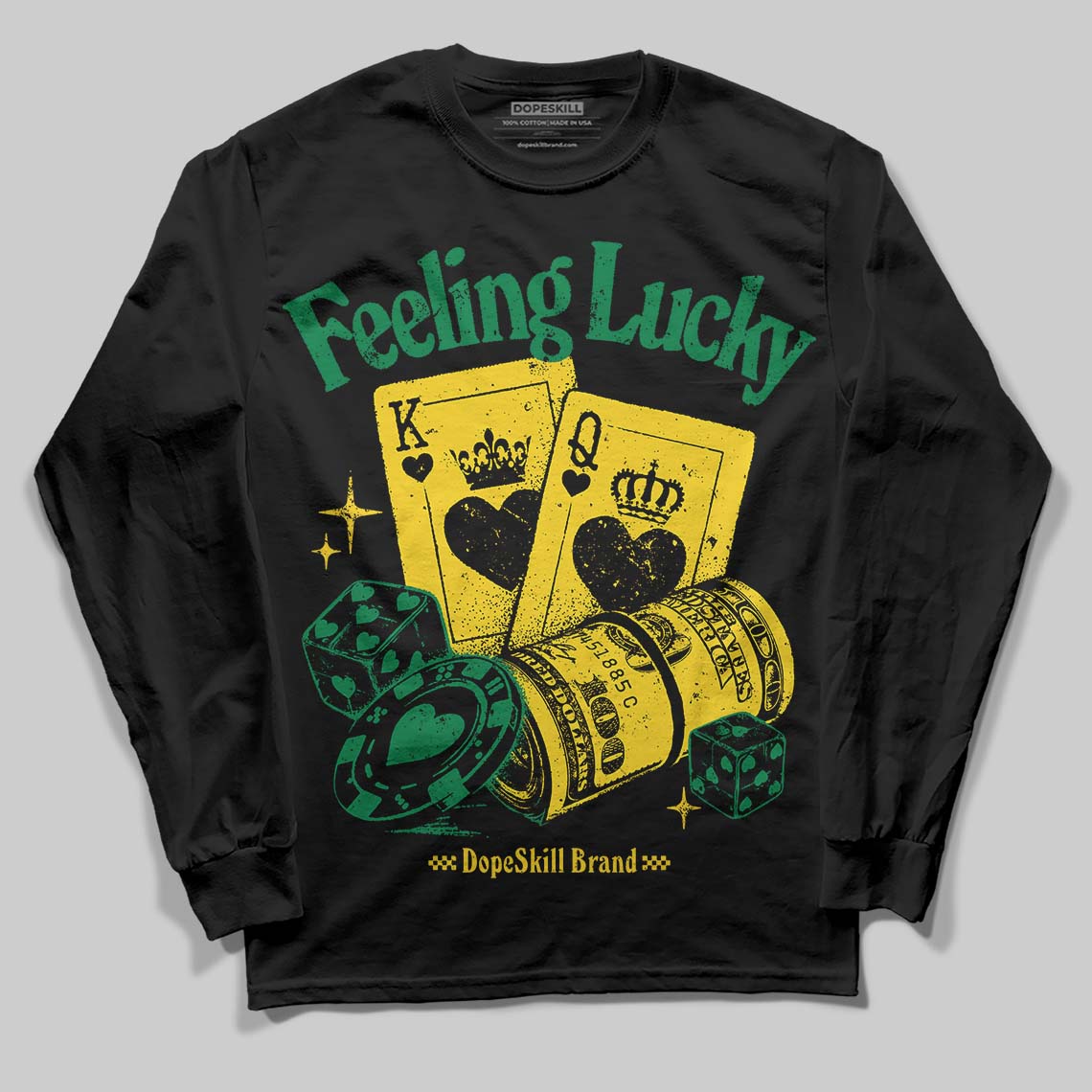 Green Collection DopeSkill Long Sleeve T-Shirt Feeling Lucky Graphic