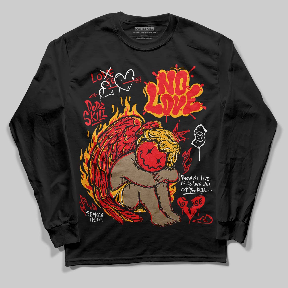 Red Collection DopeSkill Long Sleeve T-Shirt No Love Graphic