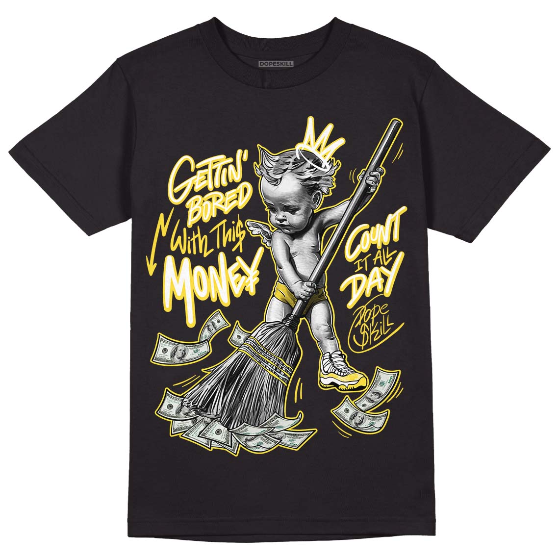 Yellow Snakeskin 11s DopeSkill T-Shirt Gettin Bored With This Money Graphic
