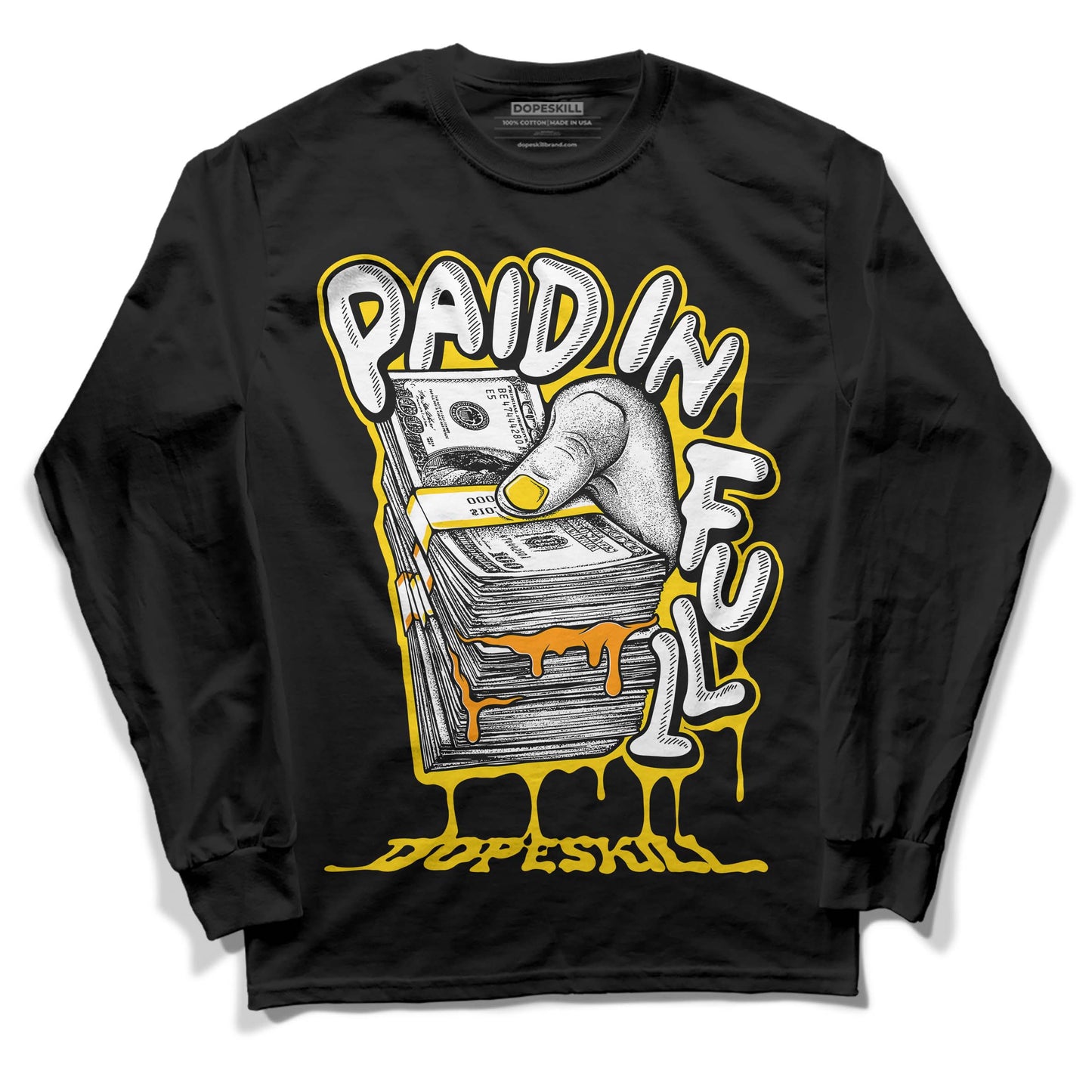 Yellow Ochre 6s DopeSkill Long Sleeve T-Shirt Paid In Full Graphic