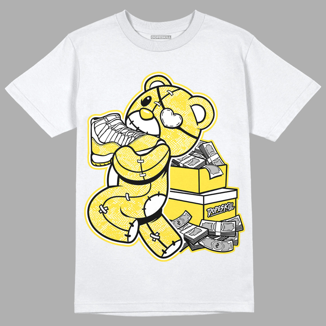 Yellow Snakeskin 11s DopeSkill T-Shirt Bear Steals Sneaker Graphic
