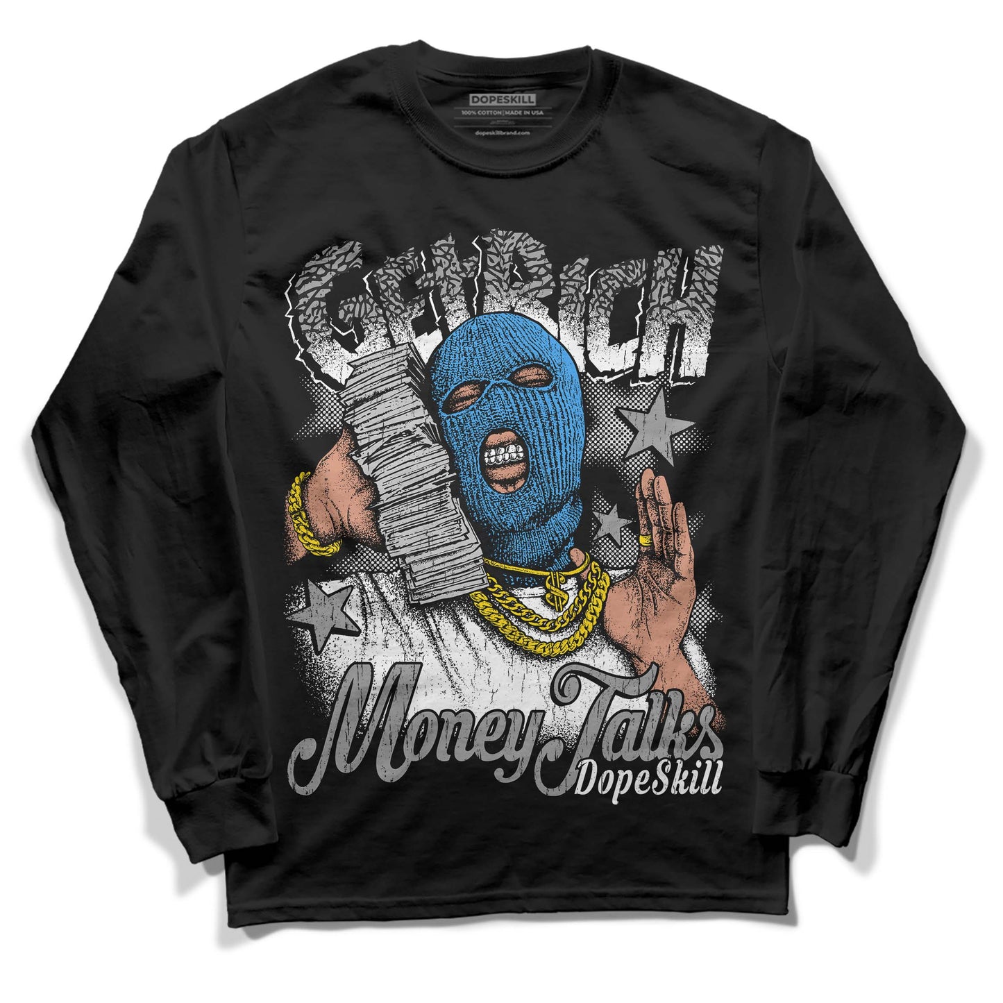 Midnight Navy 3s DopeSkill Long Sleeve T-Shirt Get Rich Graphic