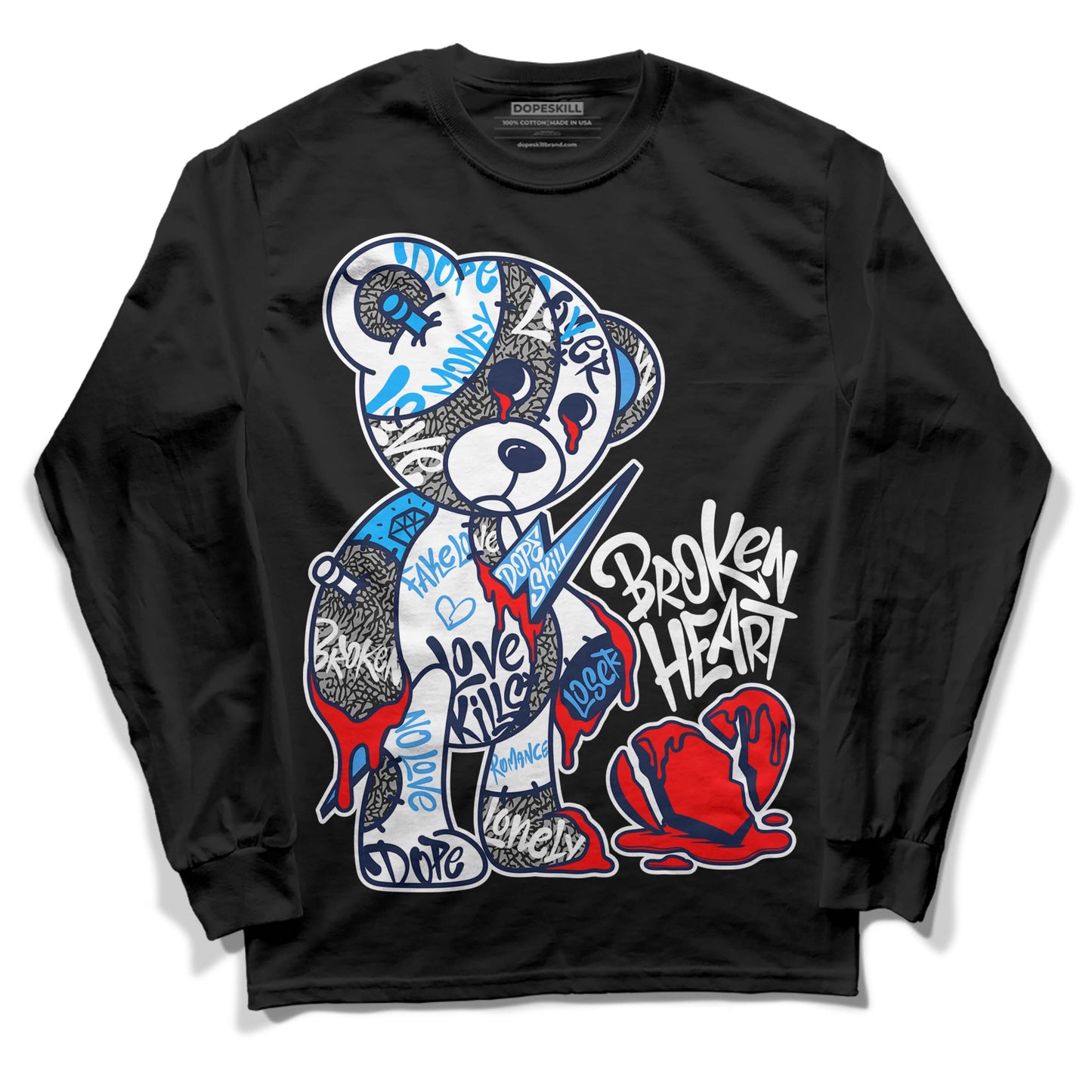 Midnight Navy 3s DopeSkill Long Sleeve T-Shirt Broken Heart Graphic