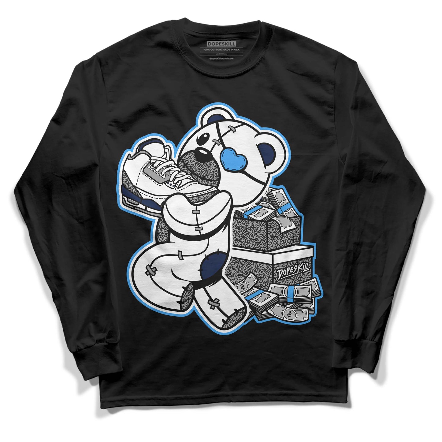 Midnight Navy 3s DopeSkill Long Sleeve T-Shirt Bear Steals Sneaker Graphic