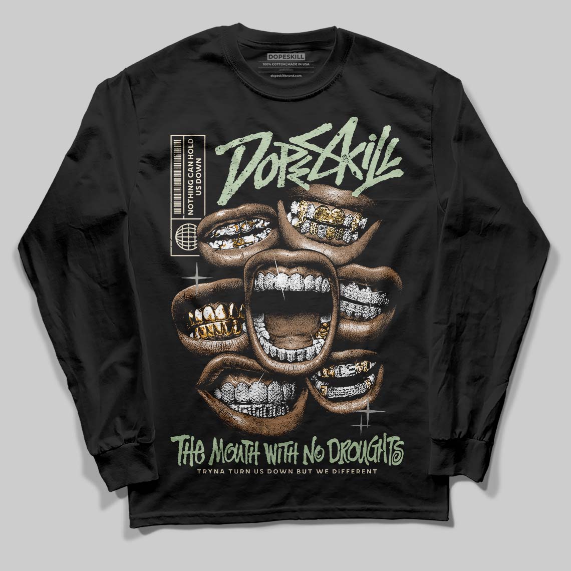 Seafoam 4s 2025 DopeSkill Long Sleeve T-Shirt The Mouth With No Droughts Graphic
