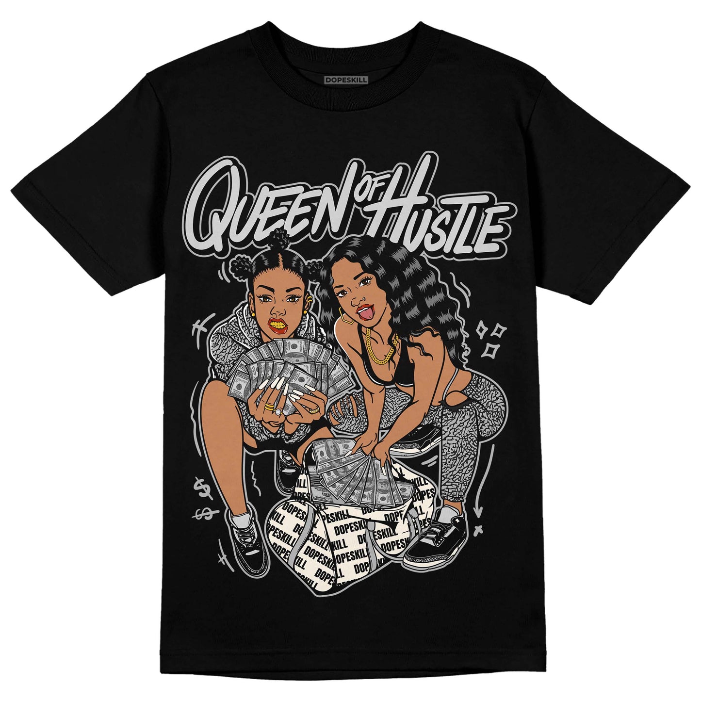 Off Noir 3s DopeSkill T-Shirt Queen Of Hustle Graphic