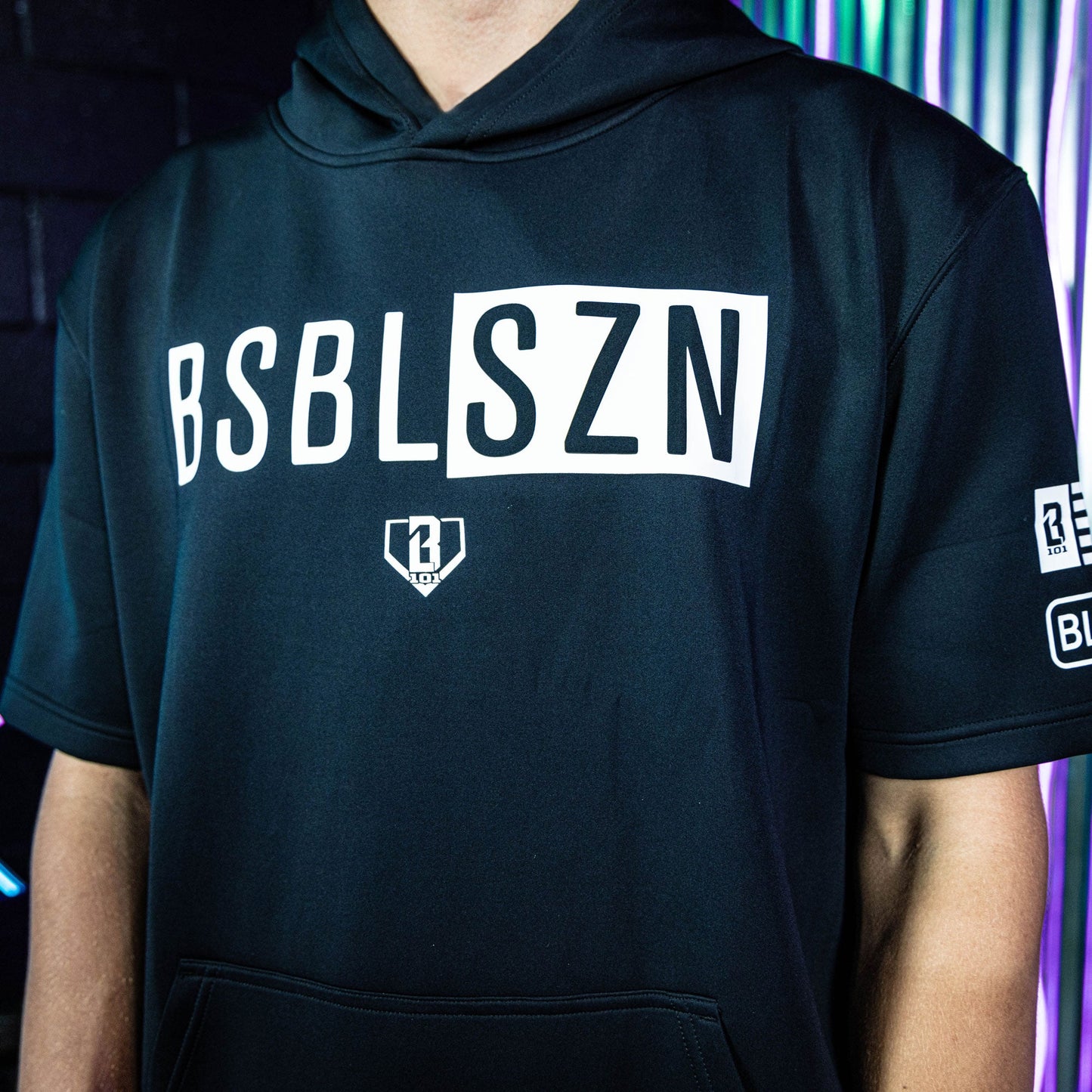 BSBL-SZN Youth Short Sleeve Hoodie V3 - Black/White