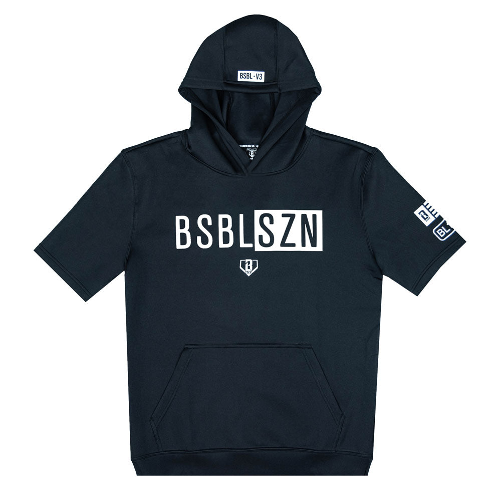 BSBL-SZN Youth Short Sleeve Hoodie V3 - Black/White