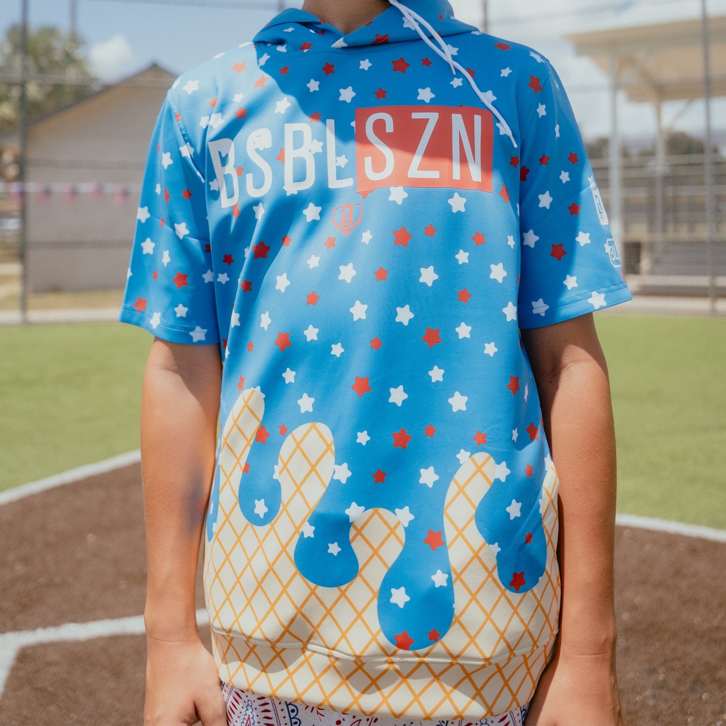 BSBL-SZN Youth Short Sleeve Hoodie V3 - USA Ice Cream