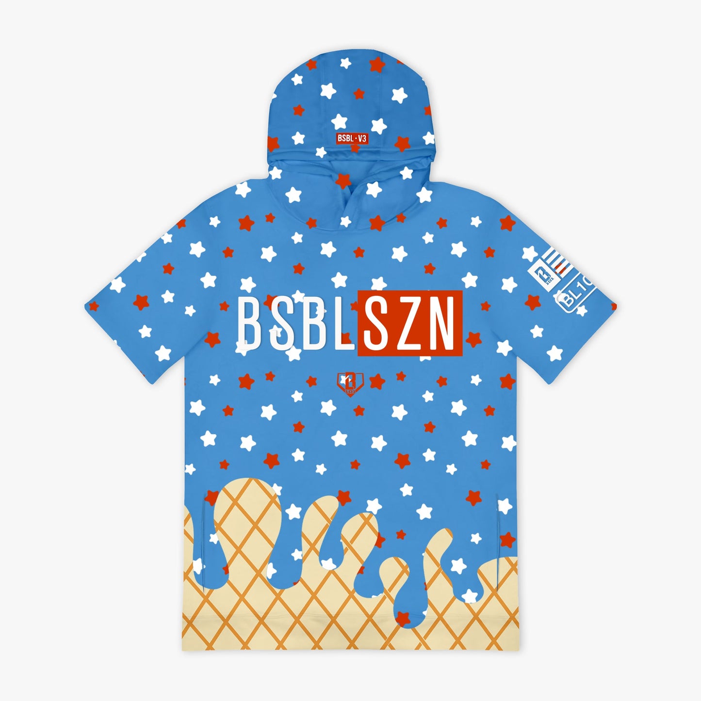 BSBL-SZN Youth Short Sleeve Hoodie V3 - USA Ice Cream