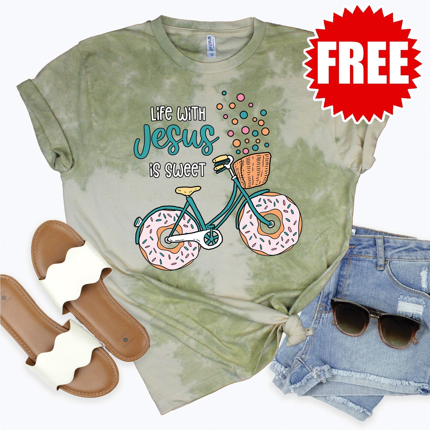 Life With Jesus Tee - Tie Dye Basil Haze - 0