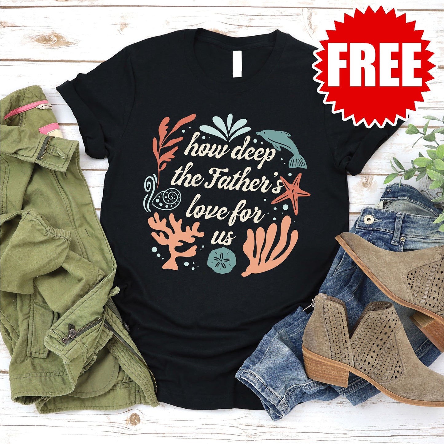 How Deep The Father's Love Tee - Black - FREE