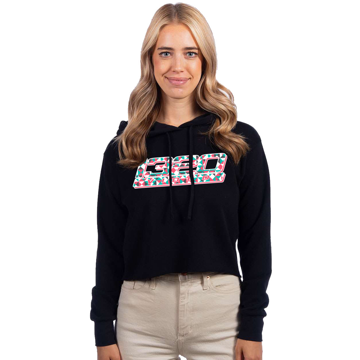 1320Video Women's Black Geometric Crop Hoodie