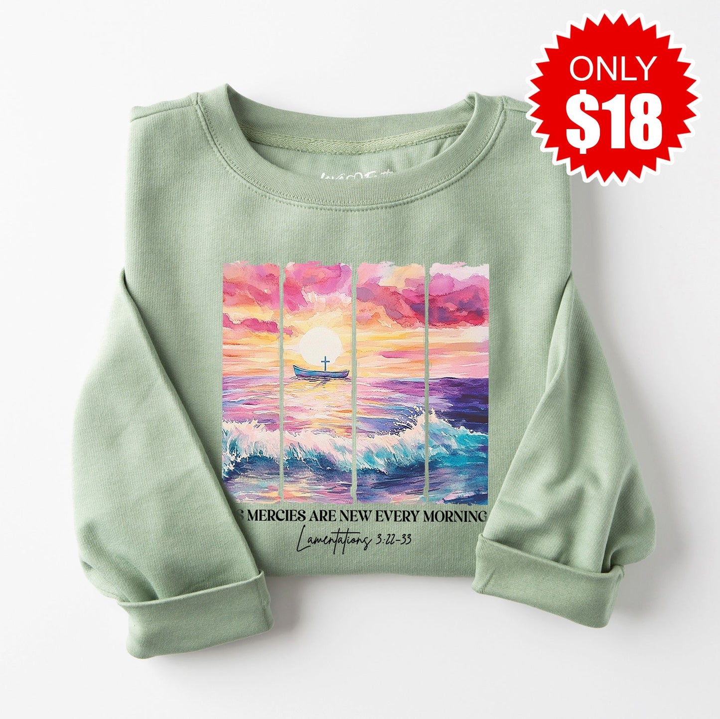 His Mercies Sweatshirt - Heather Sage - 18