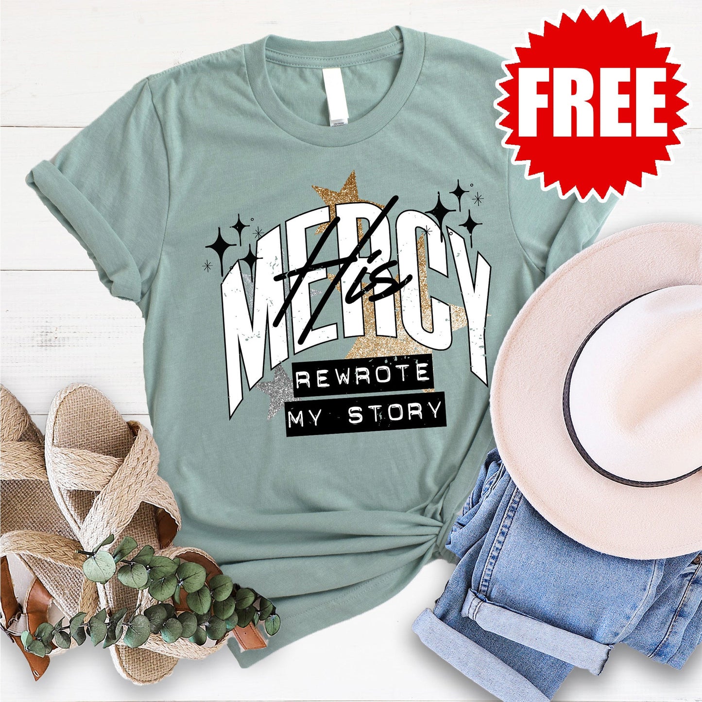 His Mercy Tee - Heather Sage - 0