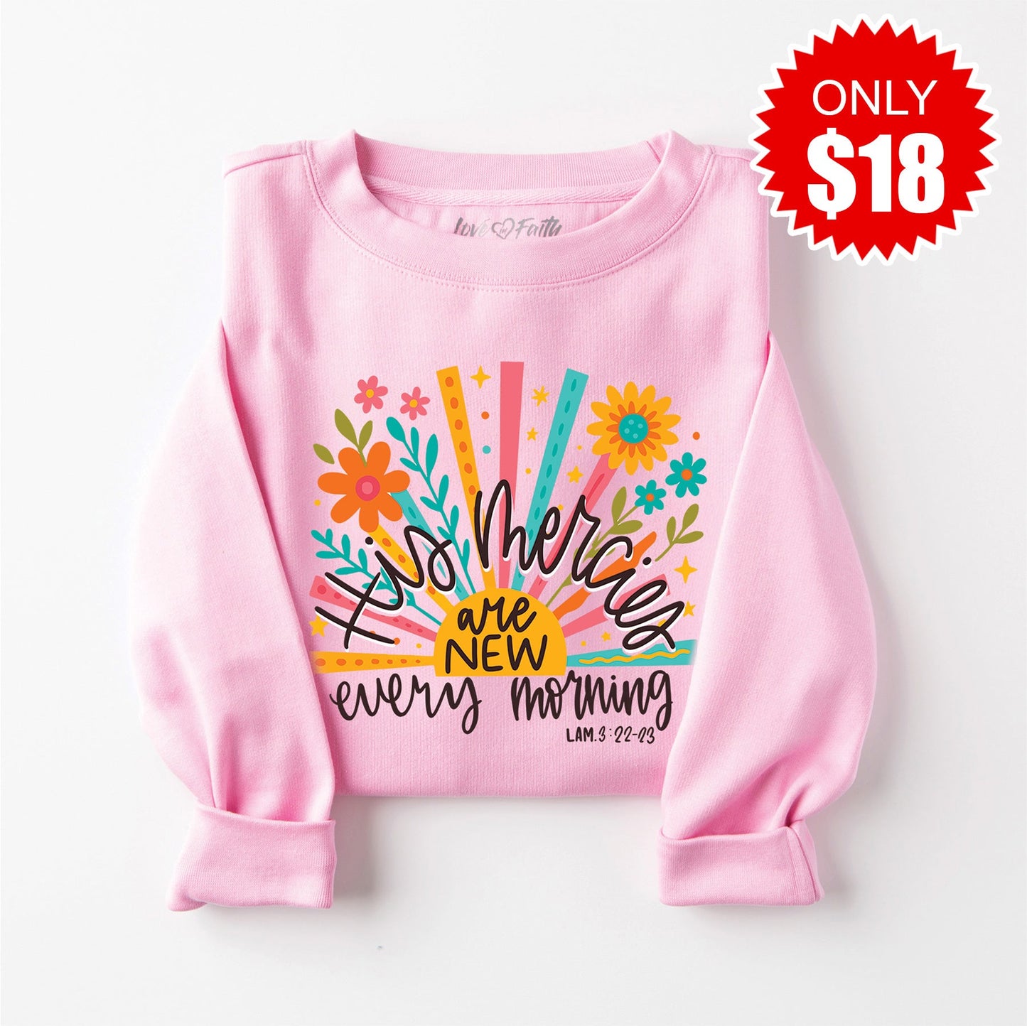 His Mercies are New Sweatshirt - Heather Bubble Gum - 18 Style001