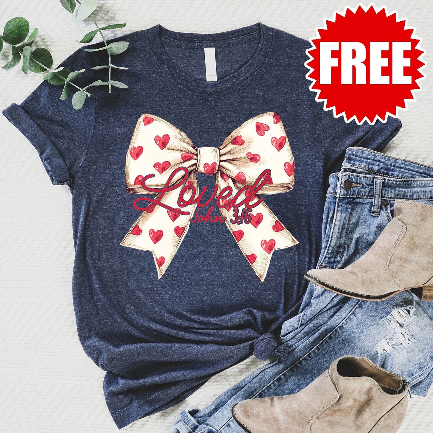 Loved Bow Tee - Heather Navy