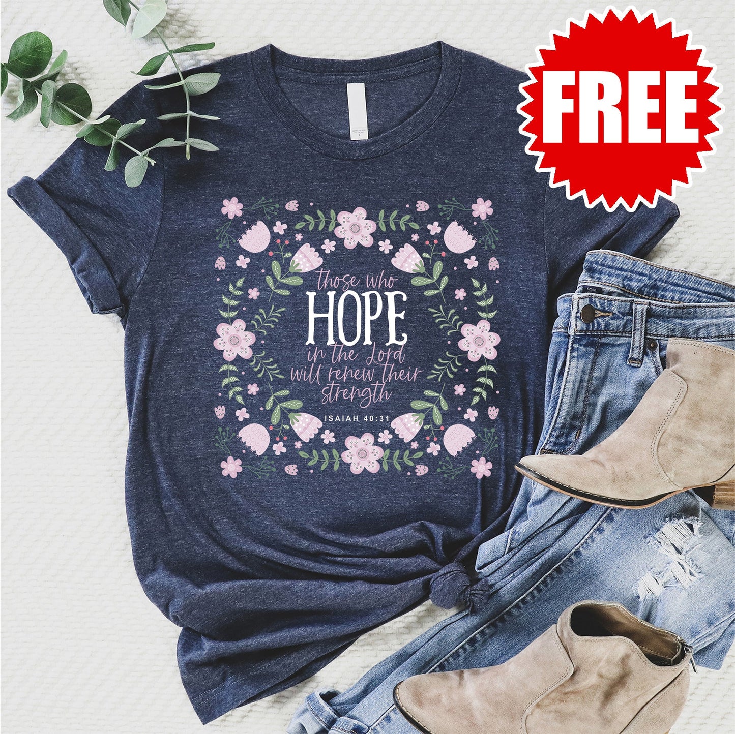 Hope In The Lord Tee - Heather Navy - FREE