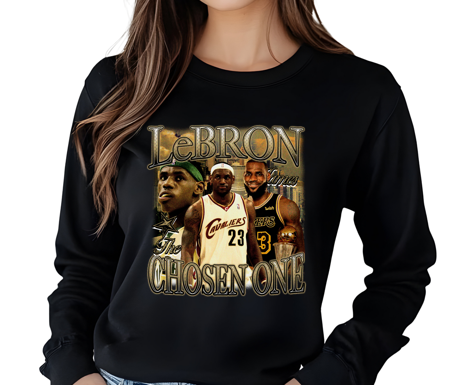 LeBron James Graphic Long Sleeve – The Chosen One Vintage Basketball Shirt – Rare Streetwear for NBA Fans