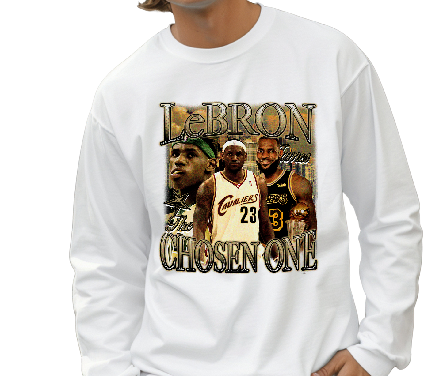 LeBron James Graphic Long Sleeve – The Chosen One Vintage Basketball Shirt – Rare Streetwear for NBA Fans