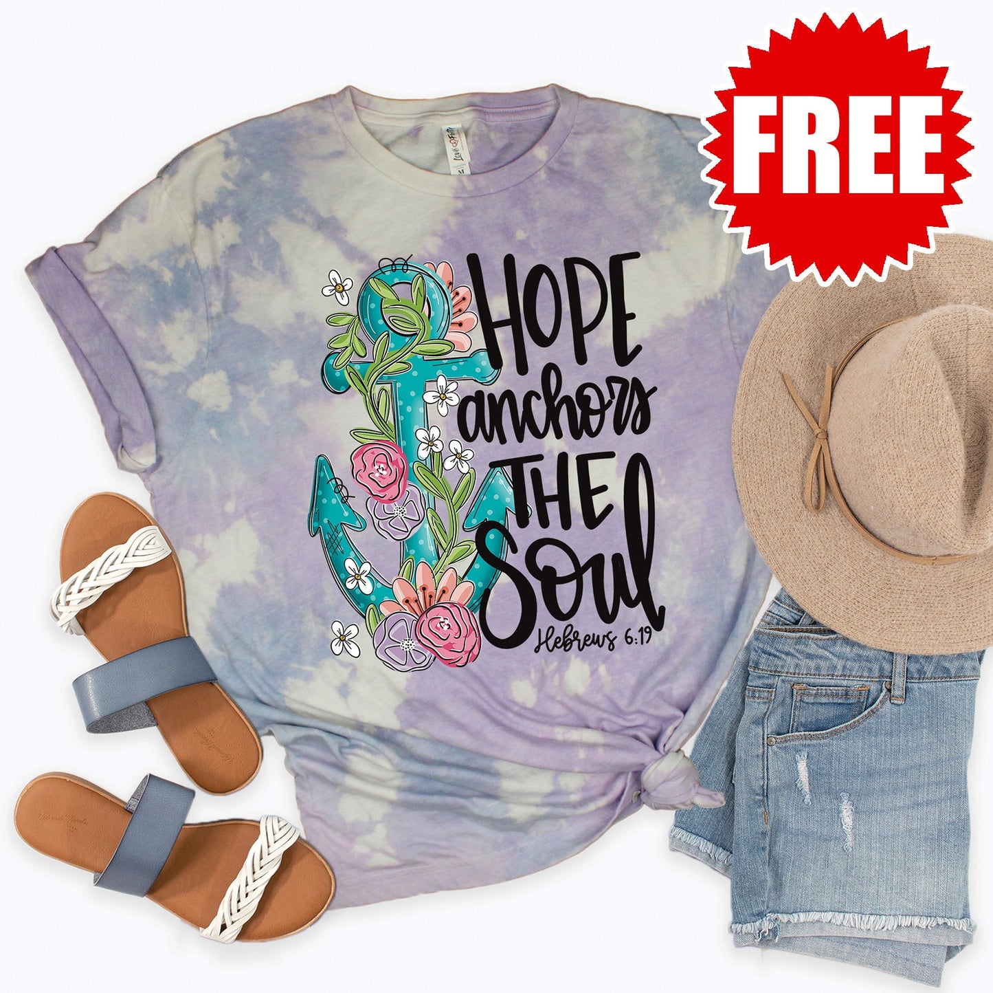 Hope Anchors the Soul Tee - Lavender Sky Tie Dye - 0