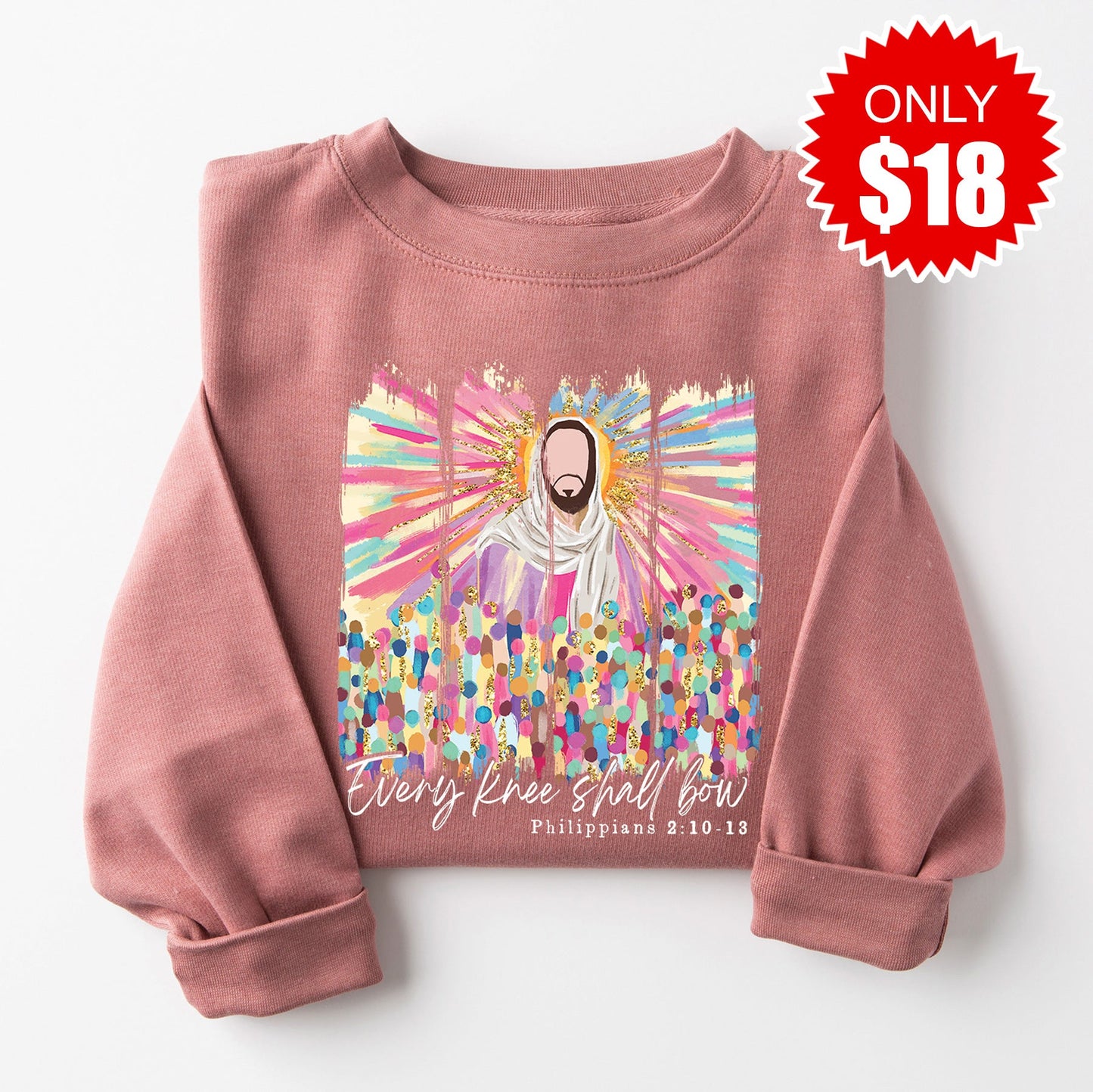 Jesus Watercolor Sweatshirt - Heather Mauve - 18