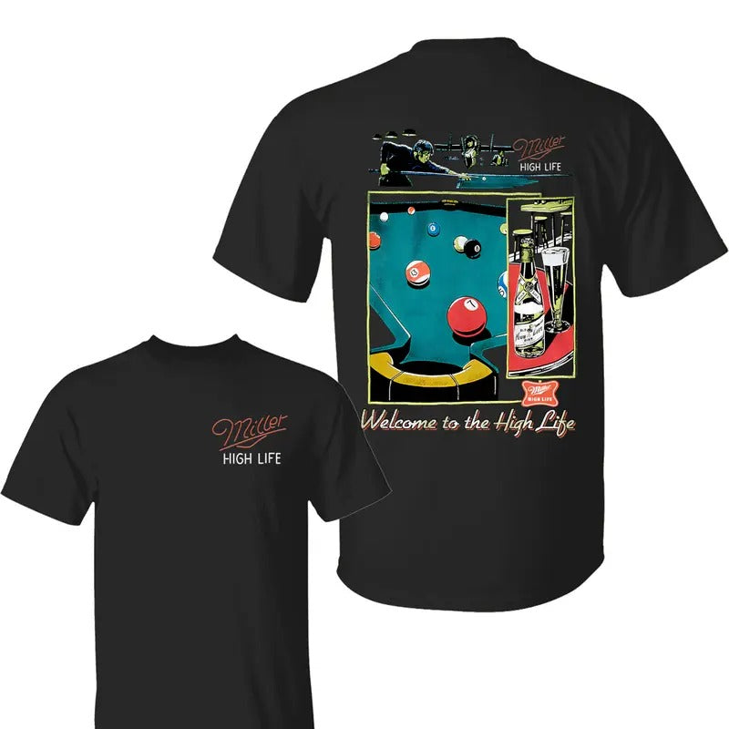Miler High Life Club 2 Sided Shirt, Retro Miler Beer fans Tee, Billiards Club Lovers Tee, Shirt for Beer Lovers, Graphic Tee, Full Color