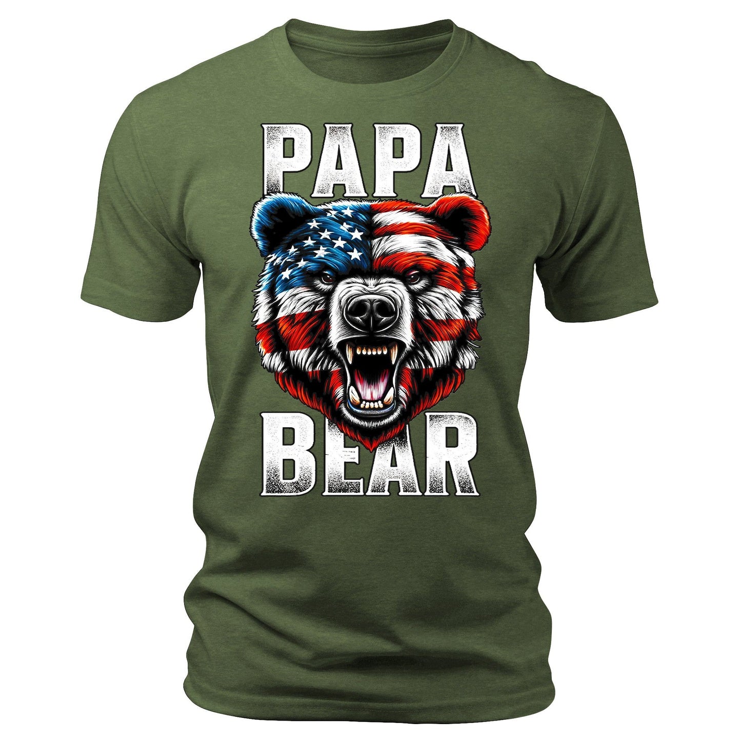 Papa Bear Shirt Dad Patriotic Short Sleeve Crewneck Graphic Tees