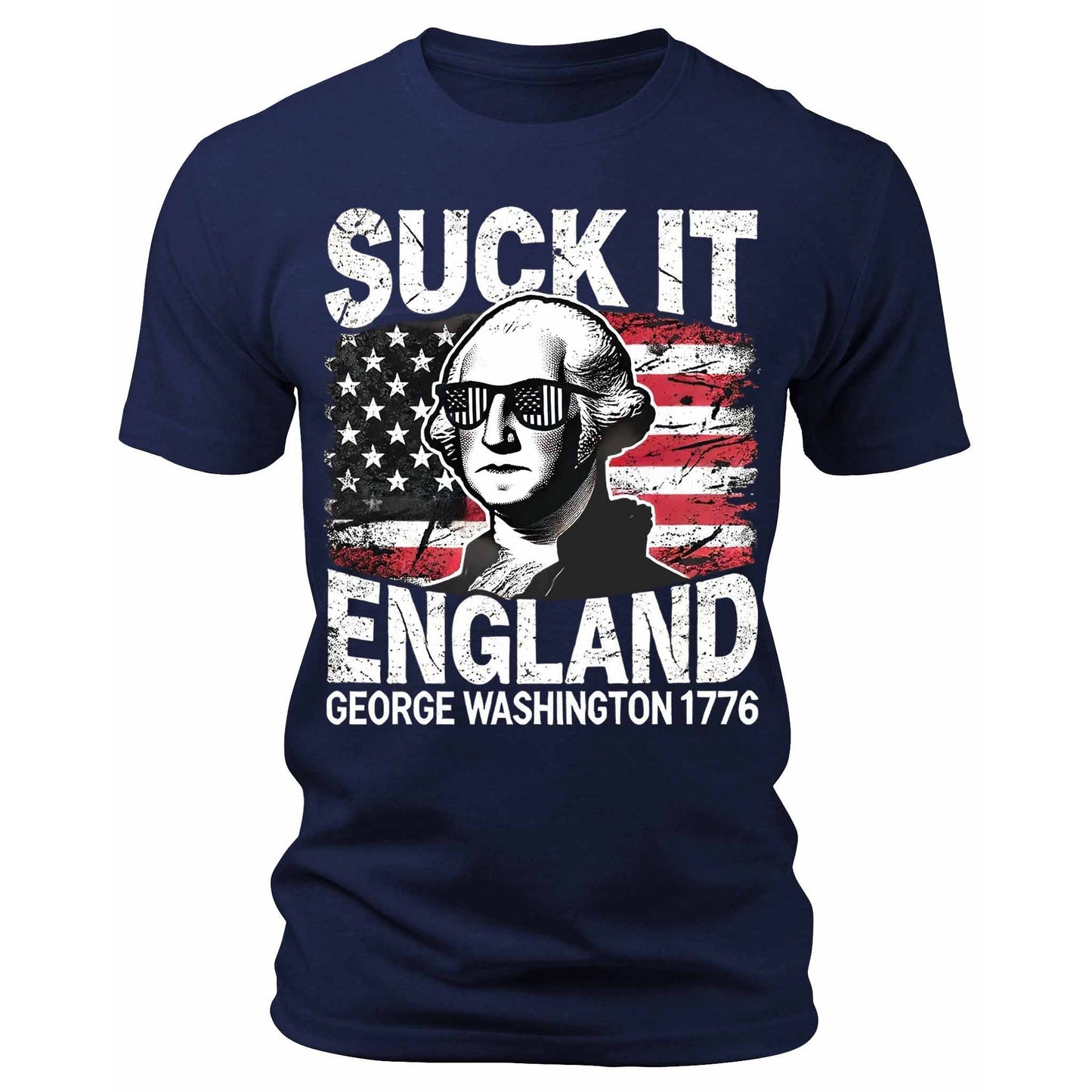 Men's Suck It England George Washington 1776 Funny T-Shirts Patriotic Short Sleeve Crewneck Graphic Tees