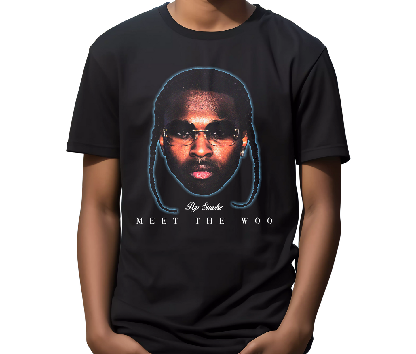 Pop Smoke Meet The Woo T-Shirt - Vintage Rapper Portrait Tee - Abstract Art Back - Brooklyn Drill Music Merch - Unisex Hip Hop Fan Shirt
