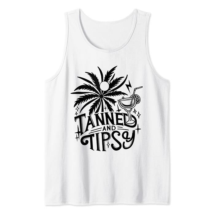 Retro Tanned And Tipsy Beach Summer Vacation Funny Tank Top Casual Cotton