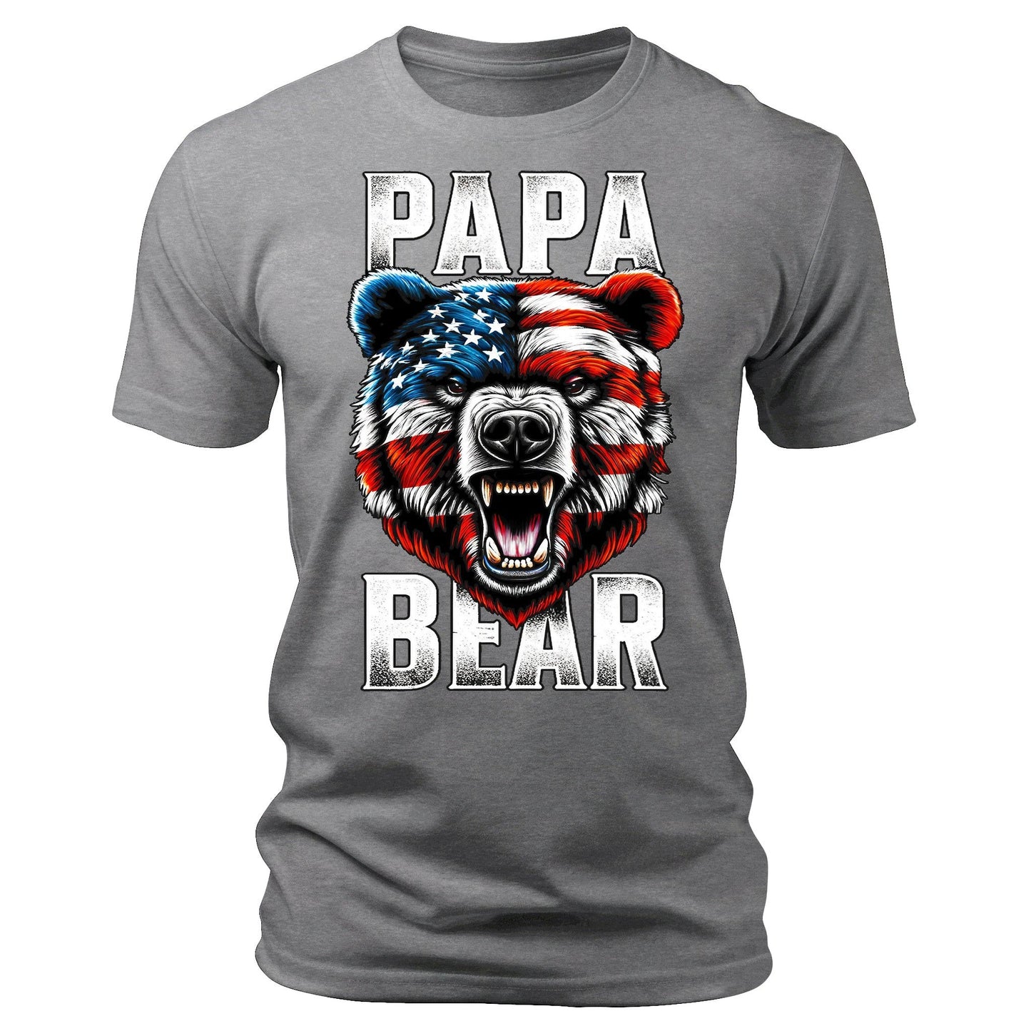 Papa Bear Shirt Dad Patriotic Short Sleeve Crewneck Graphic Tees
