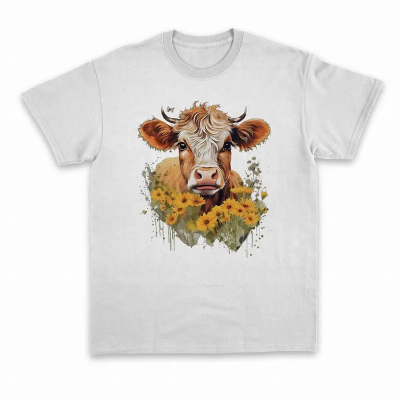 Unisex Highland Cow and flower T-Shirt , Sweatshirt and Hoodie