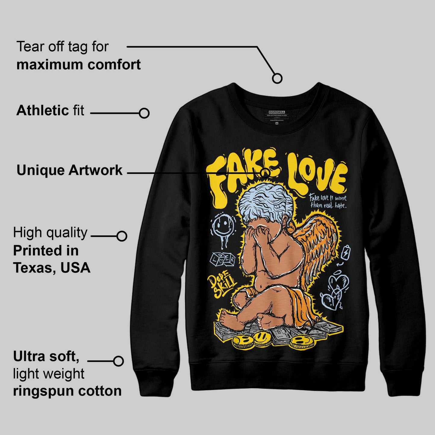Yellow Ochre 6s DopeSkill Sweatshirt False Love Graphic