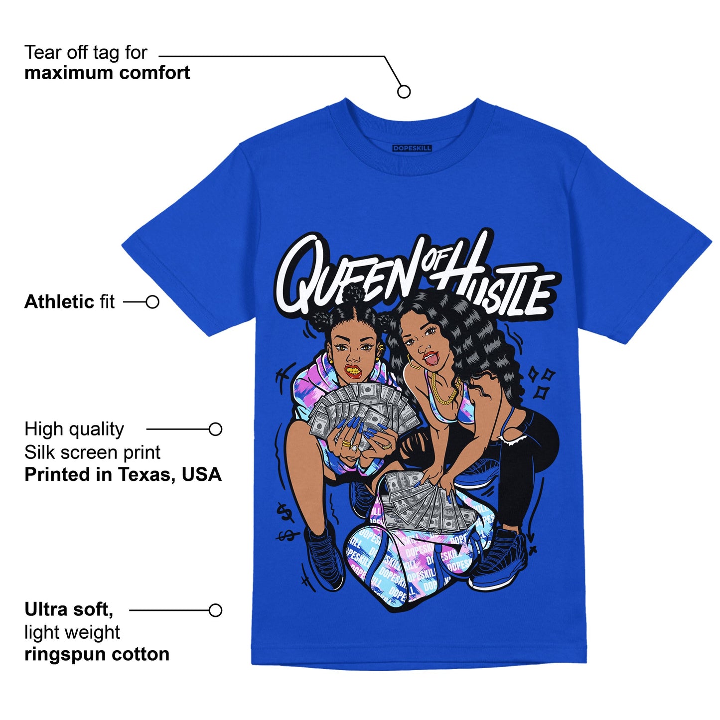 Hyper Royal 12s DopeSkill Hyper Royal T-shirt Queen Of Hustle Graphic