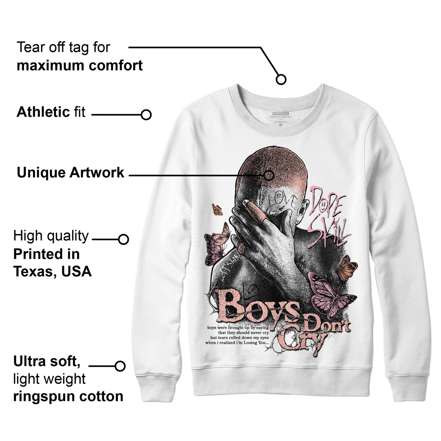 Legend Pink 11s DopeSkill Sweatshirt Boys Don't Cry Graphic