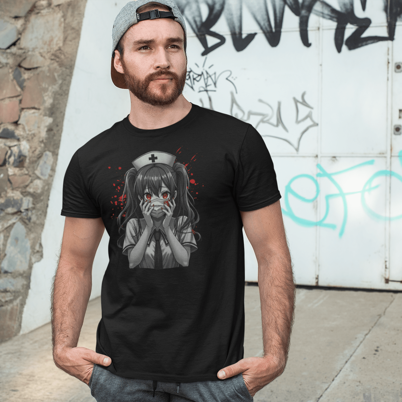 Amine Manga Unisex Horror Blood Nurse T-Shirt