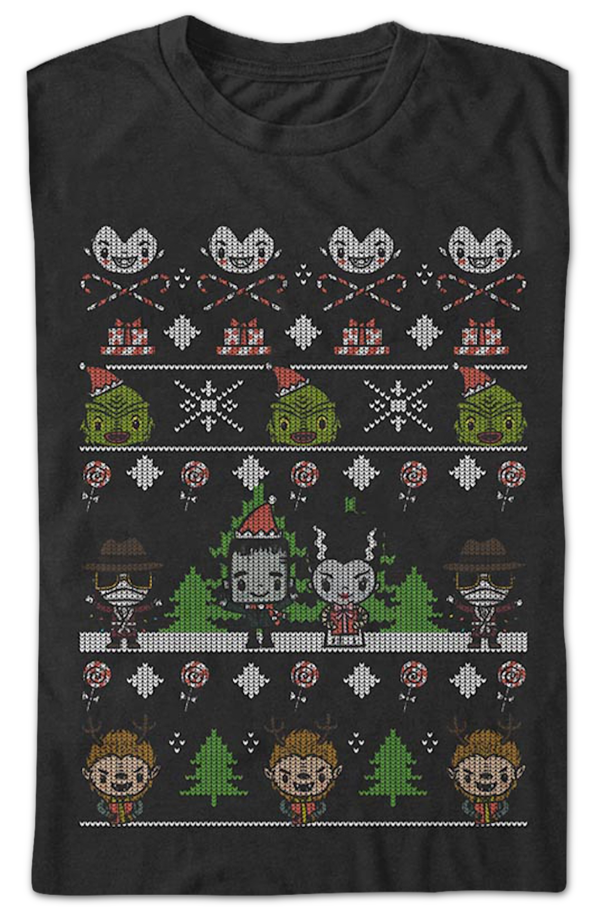 Faux Ugly Christmas Sweater Universal Monsters T-Shirt